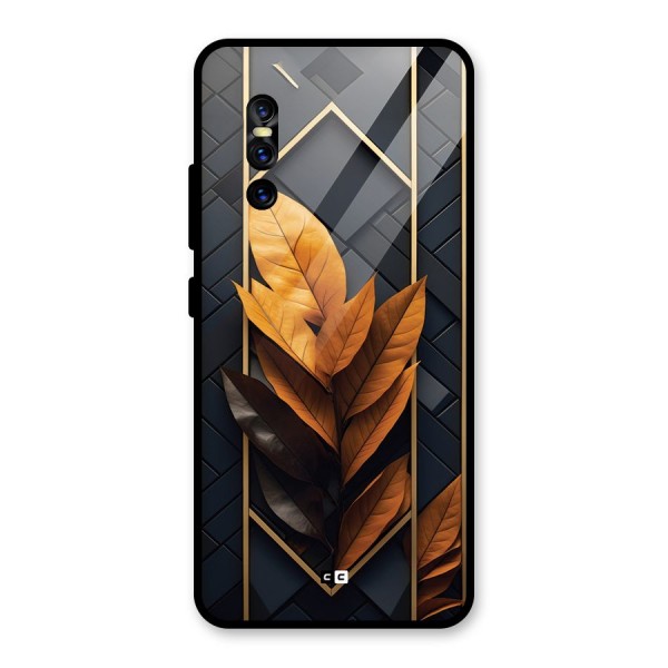 Golden Leaf Pattern Glass Back Case for Vivo V15 Pro