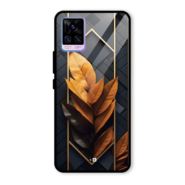 Golden Leaf Pattern Glass Back Case for Vivo V20 Pro