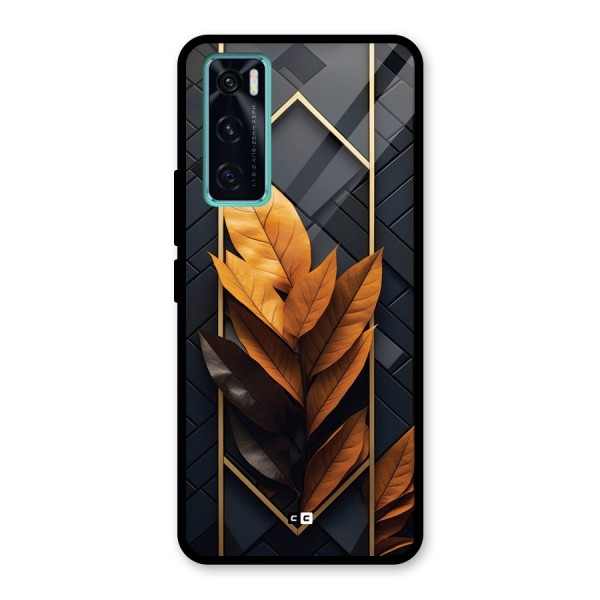 Golden Leaf Pattern Glass Back Case for Vivo V20 SE