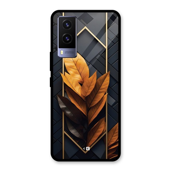 Golden Leaf Pattern Glass Back Case for Vivo V21e 5G