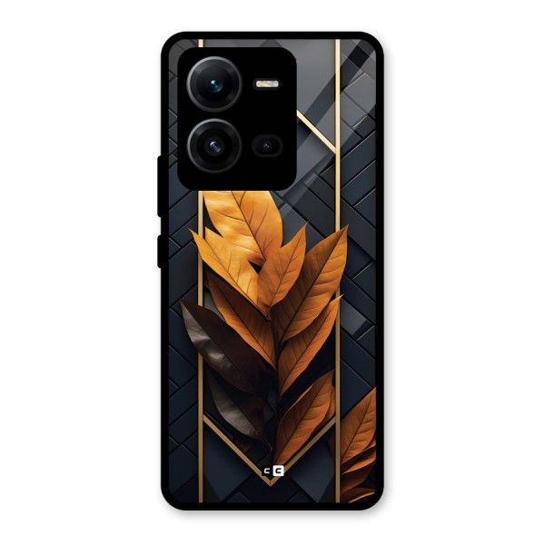 Golden Leaf Pattern Glass Back Case for Vivo V25