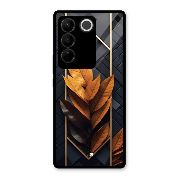 Golden Leaf Pattern Glass Back Case for Vivo V27