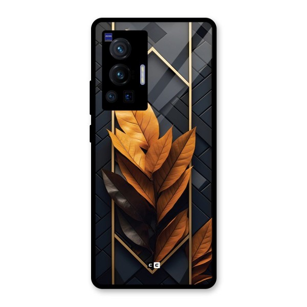 Golden Leaf Pattern Glass Back Case for Vivo X70 Pro