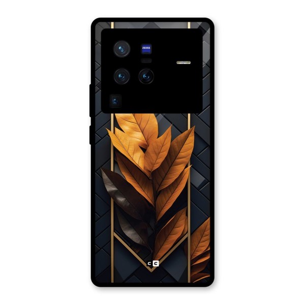 Golden Leaf Pattern Glass Back Case for Vivo X80 Pro