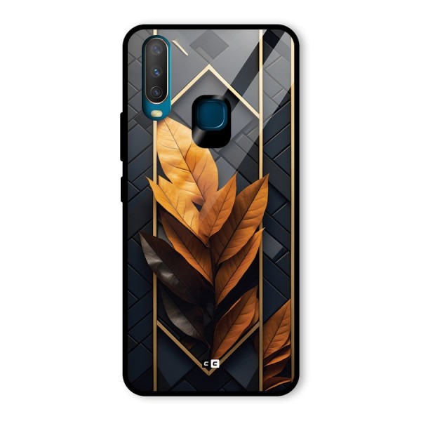 Golden Leaf Pattern Glass Back Case for Vivo Y15