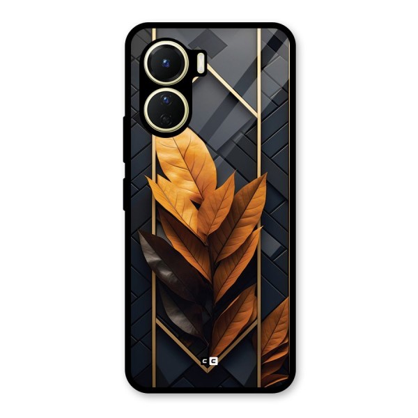 Golden Leaf Pattern Glass Back Case for Vivo Y16