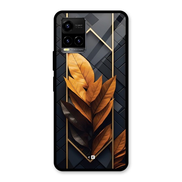 Golden Leaf Pattern Glass Back Case for Vivo Y21G