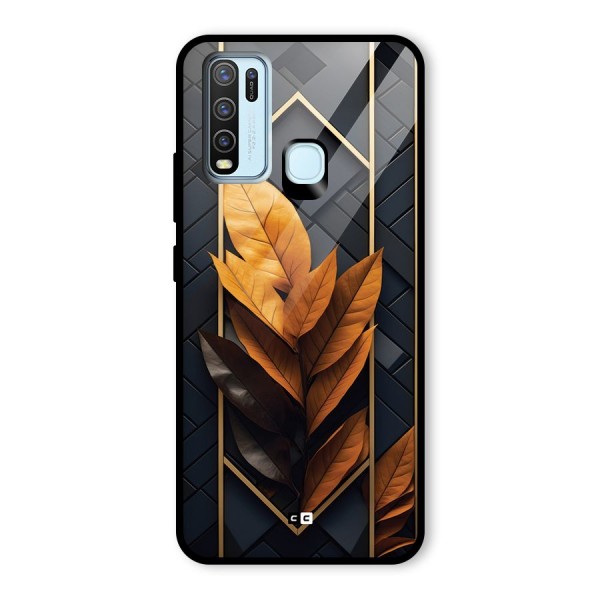 Golden Leaf Pattern Glass Back Case for Vivo Y50