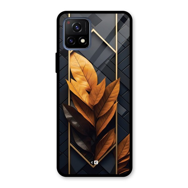 Golden Leaf Pattern Glass Back Case for Vivo Y72 5G