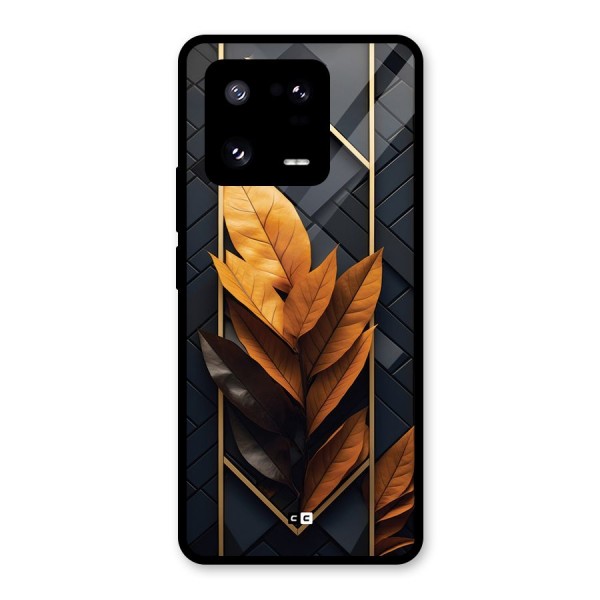 Golden Leaf Pattern Glass Back Case for Xiaomi 13 Pro