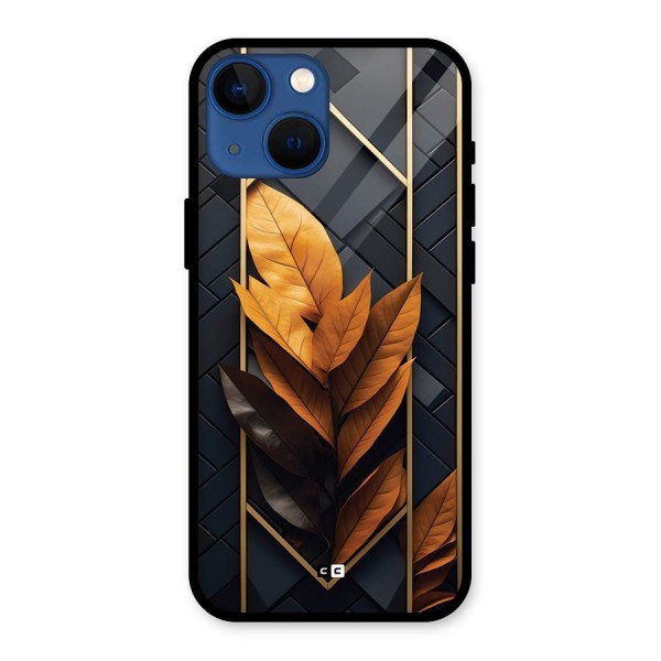 Golden Leaf Pattern Glass Back Case for iPhone 13 Mini