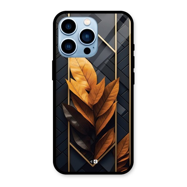 Golden Leaf Pattern Glass Back Case for iPhone 13 Pro