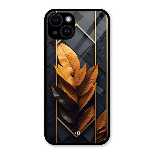 Golden Leaf Pattern Glass Back Case for iPhone 14