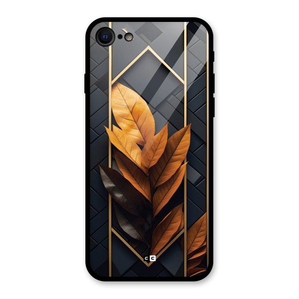 Golden Leaf Pattern Glass Back Case for iPhone 8