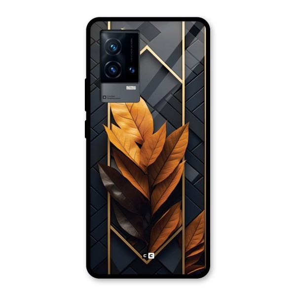 Golden Leaf Pattern Glass Back Case for iQOO 9 5G