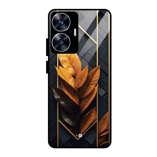 Golden Leaf Pattern Glass Back Case for realme C55