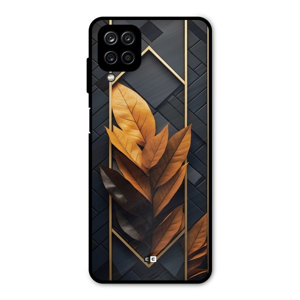 Golden Leaf Pattern Metal Back Case for Galaxy A12