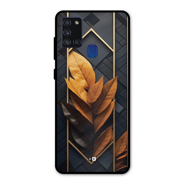 Golden Leaf Pattern Metal Back Case for Galaxy A21s