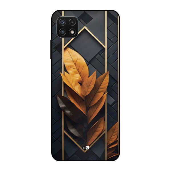 Golden Leaf Pattern Metal Back Case for Galaxy A22 5G