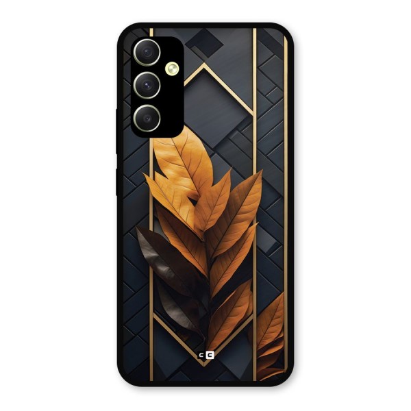 Golden Leaf Pattern Metal Back Case for Galaxy A34