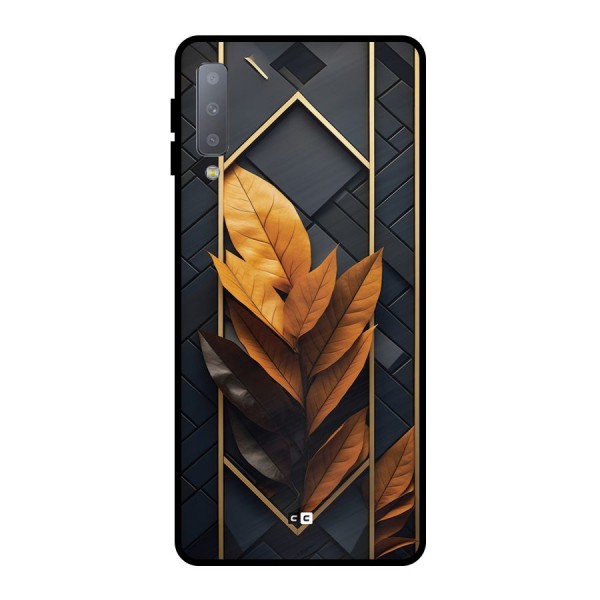 Golden Leaf Pattern Metal Back Case for Galaxy A7 (2018)