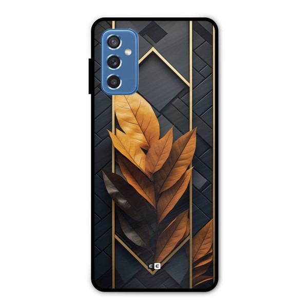 Golden Leaf Pattern Metal Back Case for Galaxy M52 5G