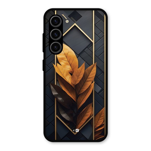 Golden Leaf Pattern Metal Back Case for Galaxy S23