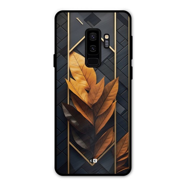 Golden Leaf Pattern Metal Back Case for Galaxy S9 Plus