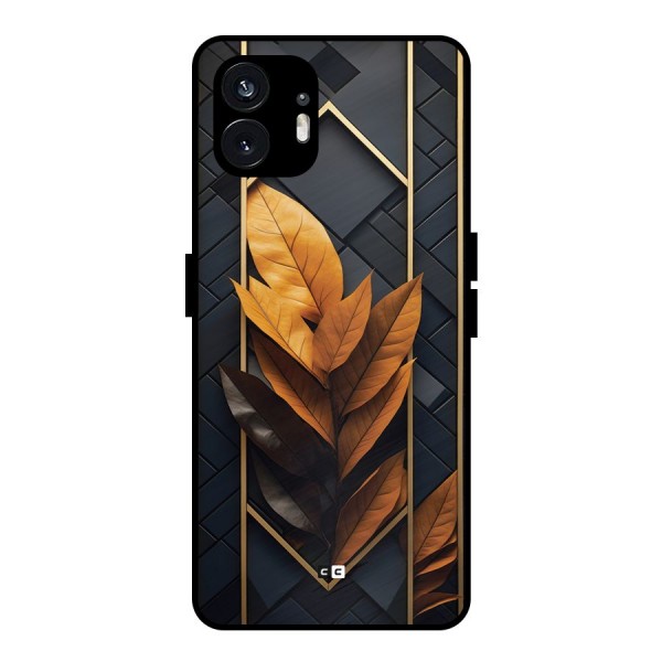 Golden Leaf Pattern Metal Back Case for Nothing Phone 2