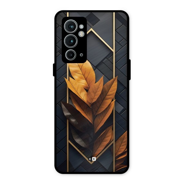 Golden Leaf Pattern Metal Back Case for OnePlus 9RT 5G