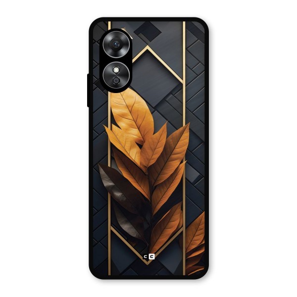 Golden Leaf Pattern Metal Back Case for Oppo A17