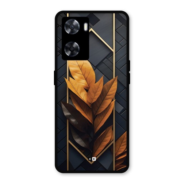 Golden Leaf Pattern Metal Back Case for Oppo A57 2022