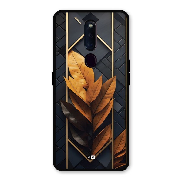 Golden Leaf Pattern Metal Back Case for Oppo F11 Pro