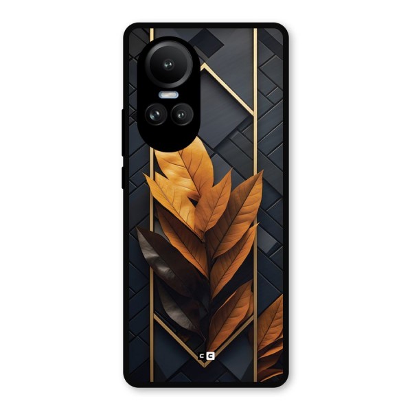 Golden Leaf Pattern Metal Back Case for Oppo Reno10 Pro