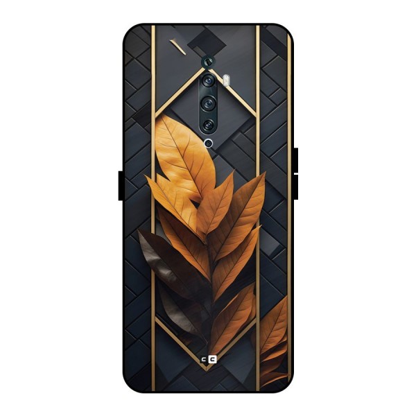 Golden Leaf Pattern Metal Back Case for Oppo Reno2 F