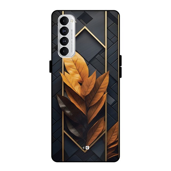 Golden Leaf Pattern Metal Back Case for Oppo Reno4 Pro