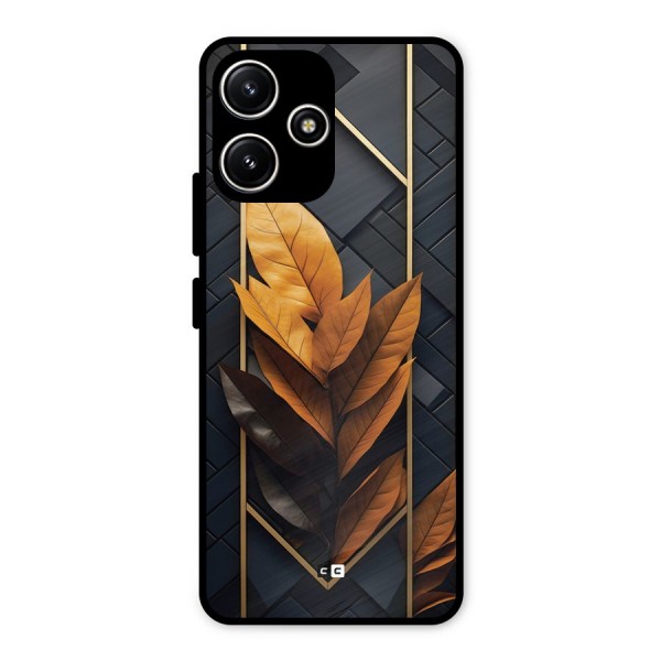 Golden Leaf Pattern Metal Back Case for Poco M6 Pro