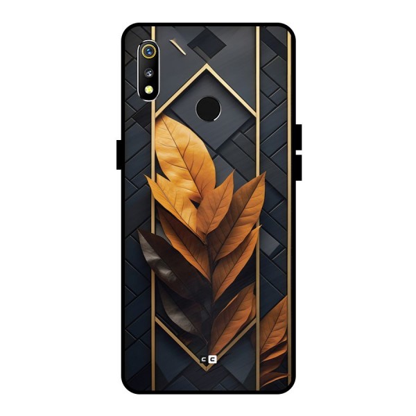 Golden Leaf Pattern Metal Back Case for Realme 3