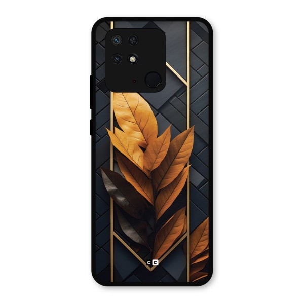 Golden Leaf Pattern Metal Back Case for Redmi 10