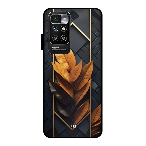 Golden Leaf Pattern Metal Back Case for Redmi 10 Prime