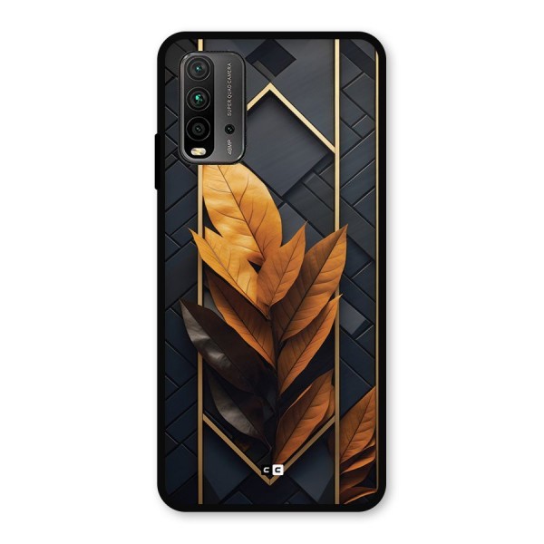 Golden Leaf Pattern Metal Back Case for Redmi 9 Power