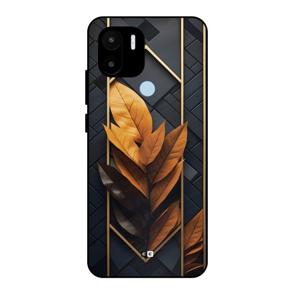 Golden Leaf Pattern Metal Back Case for Redmi A1 Plus
