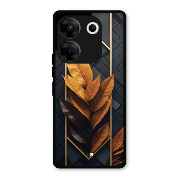 Golden Leaf Pattern Metal Back Case for Tecno Camon 20