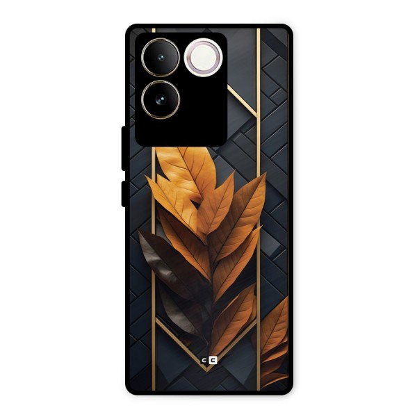 Golden Leaf Pattern Metal Back Case for Vivo T2 Pro