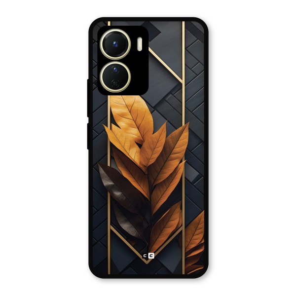 Golden Leaf Pattern Metal Back Case for Vivo T2x