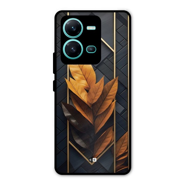 Golden Leaf Pattern Metal Back Case for Vivo V25