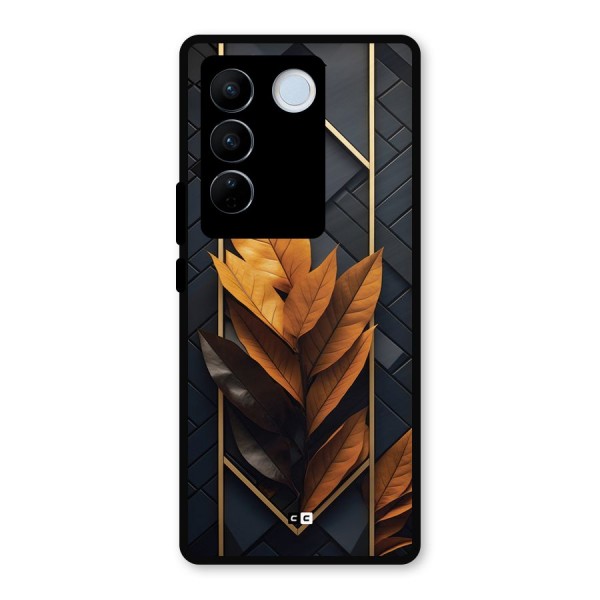 Golden Leaf Pattern Metal Back Case for Vivo V27