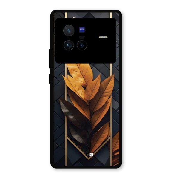 Golden Leaf Pattern Metal Back Case for Vivo X80