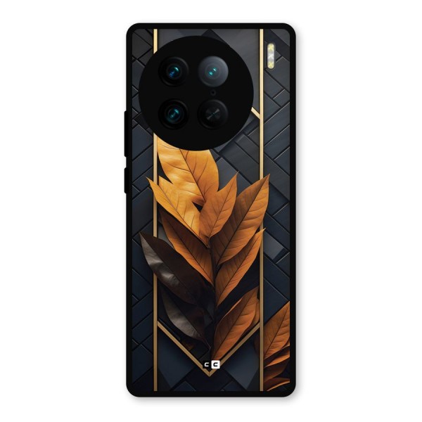 Golden Leaf Pattern Metal Back Case for Vivo X90 Pro