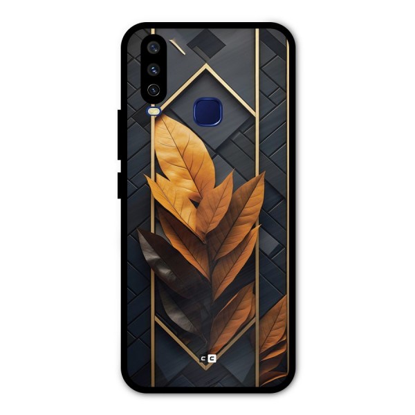 Golden Leaf Pattern Metal Back Case for Vivo Y12